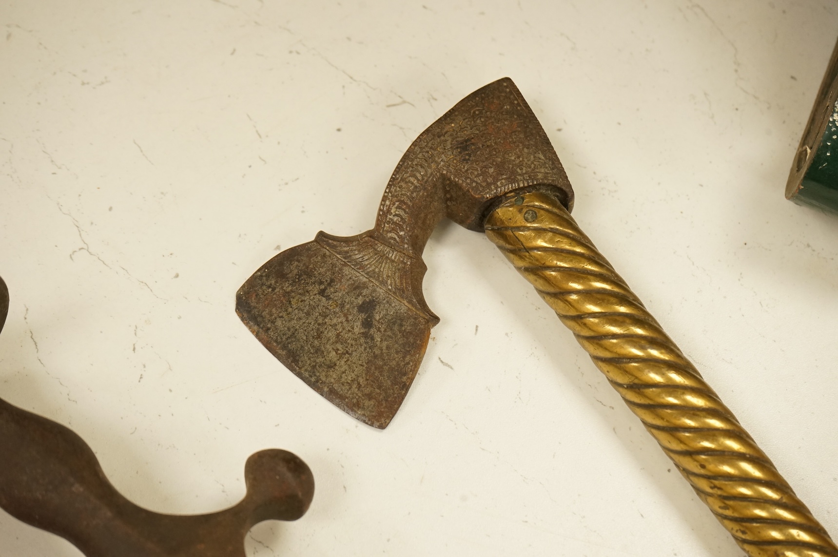 Indian tulwar and axe-head instrument-83cm long